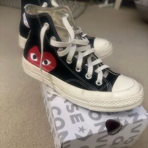 Black High-Top Canvas Sneakers with Red Heart Accent